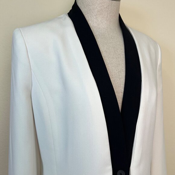 CALVIN KLEIN White & Black Tuxedo Style Blazer Jacket Women's Size 4 Polyester - Picture 2 of 7